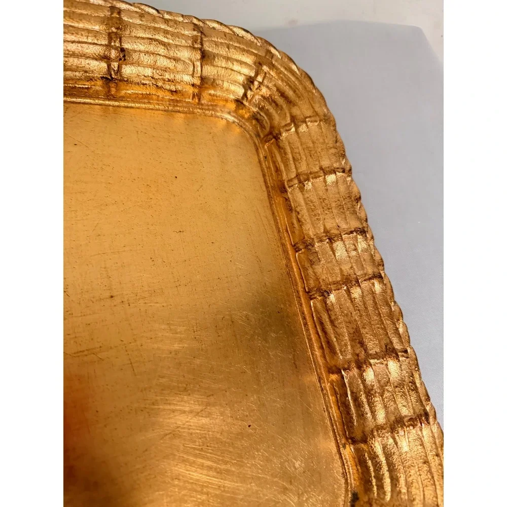 Vietri Serving Tray Large Good Italian Faux Bamboo Gold Leaf Gilt Serving Tray